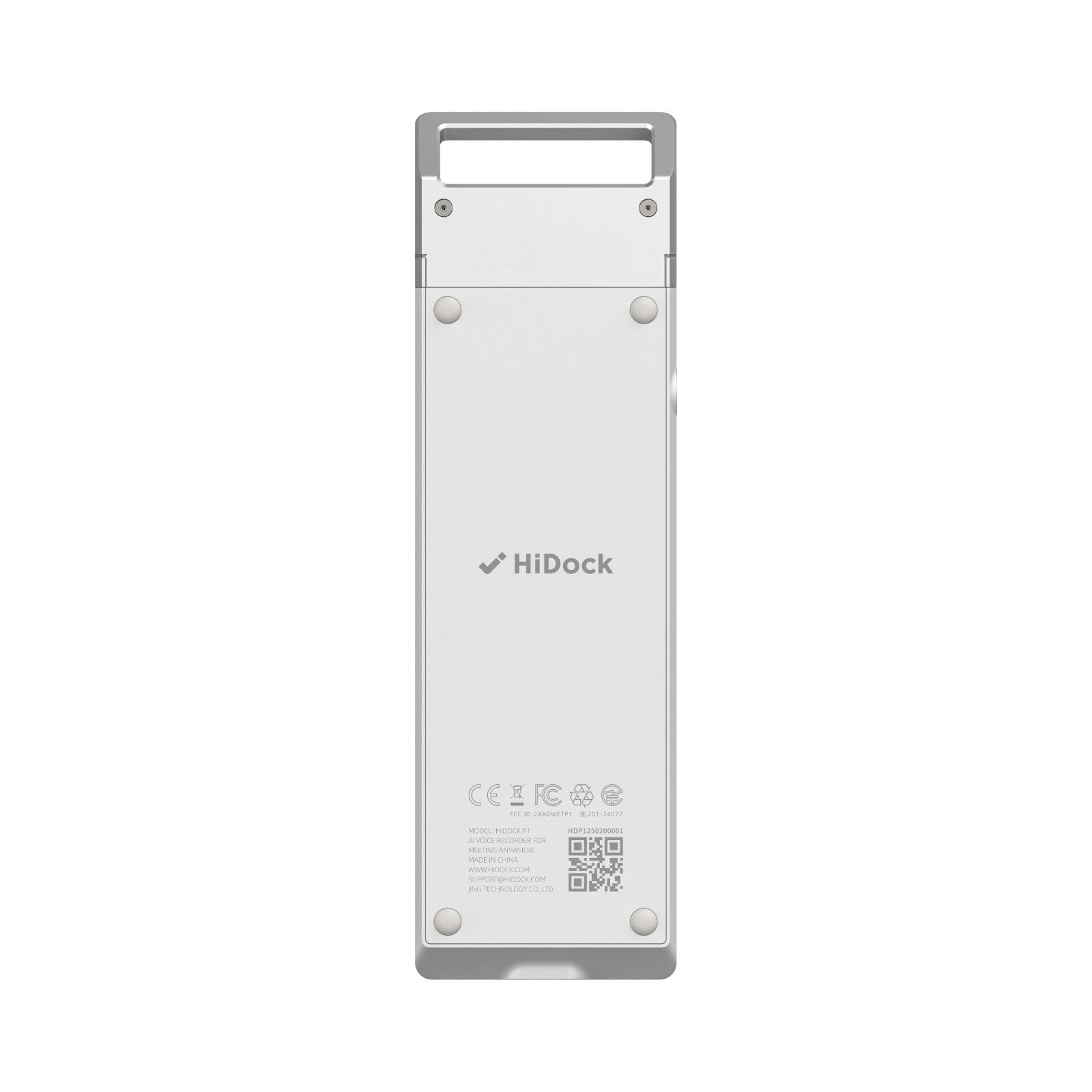 HiDock P1 AIボイスレコーダー スターホワイト 背面 - 64GB大容量メモリ内蔵