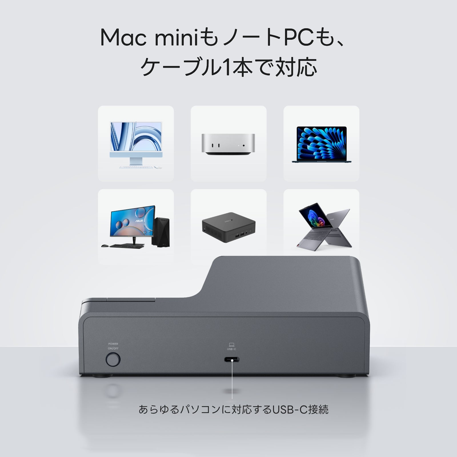 HiDock H1 Lite AIスピーカーフォン:ケーブル1本でMac miniやノートPCに接続する背面ポート